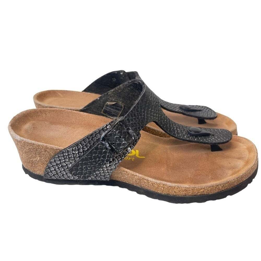 Jool Comfort Sandra Womens 10 Glitter Black Cork Footbed Wedge Sandals Euro 41